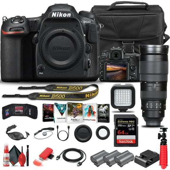 Nikon D500 DSLR Camera 20.9MP with 200-500mm Lens 4K Video Advanced Bundle (International Model)