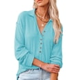 thumbnail image 2 of Camisa de punto con cuello en V para mujer, blusa informal de moda de manga larga con cuello vuelto, Top, 2 of 6