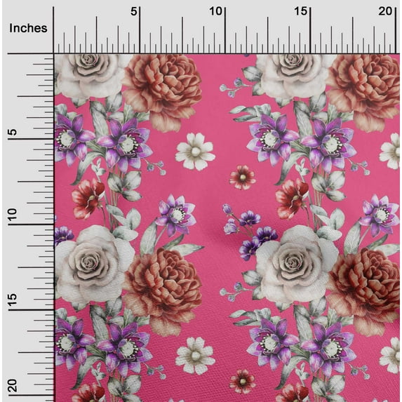 oneOone Cotton Silk Pink Fabric Leaves|Lotus & Rose Floral Sewing Material Print Fabric By The Yard 42 Inch Wide