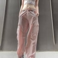 thumbnail image 2 of Women Low Waist Cargo Pants Drawstring Wide Leg Baggy Trousers Casual Loose Pockets Vibe Pants Y2k Streetwear, 2 of 7
