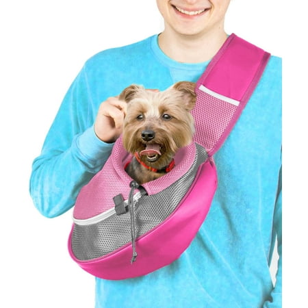 Cuddlissimo! Pet Sling Carrier - Small ATT1Dog Puppy Cat Bag Purse Pouch - For Pooch Doggy Doggie Yorkie Chihuahua Baby Papoose Bjorn - Hiking Front Backpack Chest Body Holder Pack To Wear (Pink)