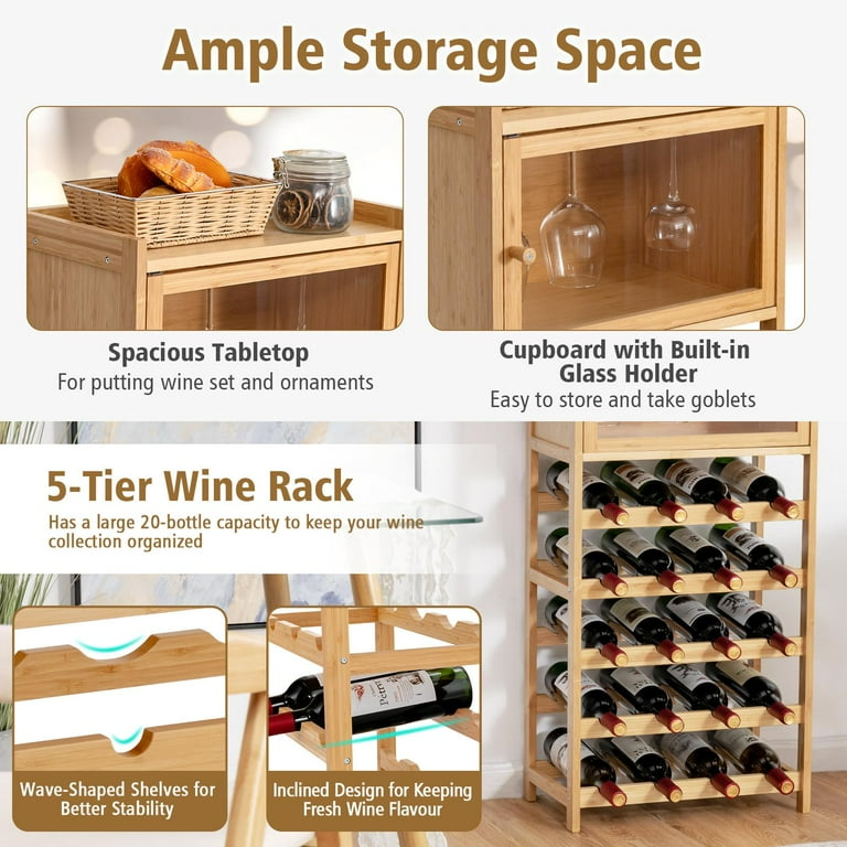 Giantex 100 Bamboo Wine Rack Cabinet 20 Bottle Freestanding Wine