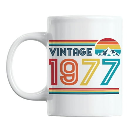 

Vintage 1977 feat. Retro Sunset White Ceramic Birthday Coffee & Tea Mug (11oz)
