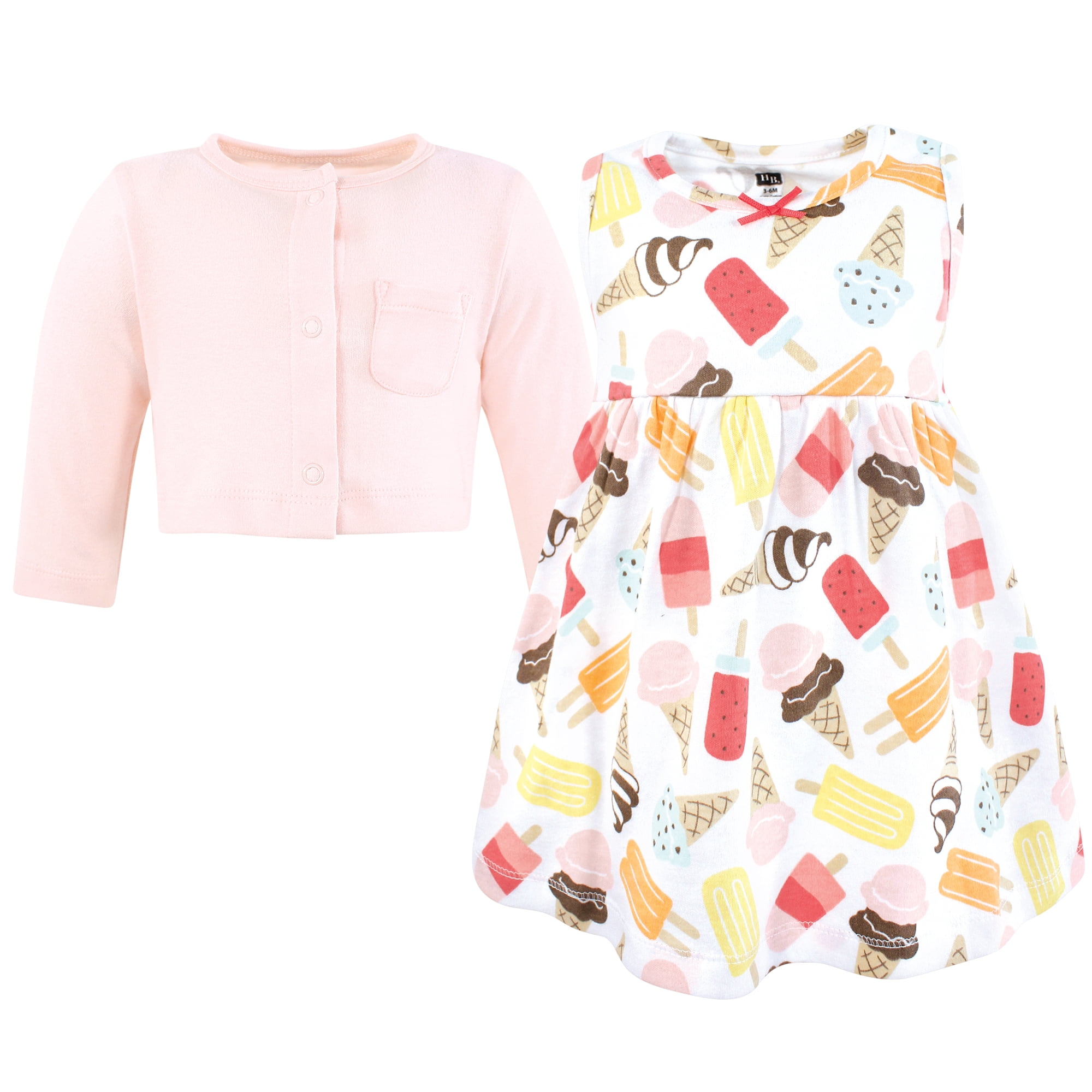 Hudson Baby Infant and Toddler Girls Cotton Dress and Cardigan Set, Ice Cream And Popsicles, 3T