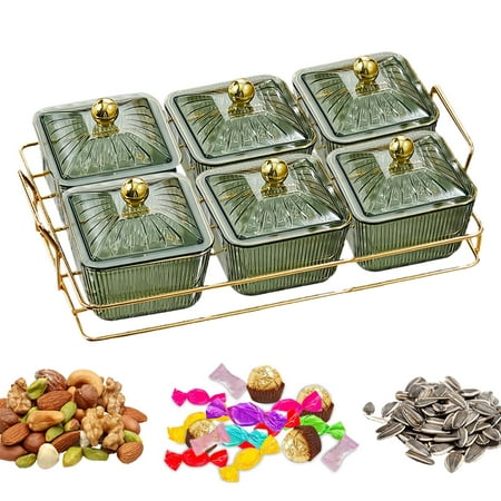 

Divided Serving Tray Snacks Plate Multipurpose with Lid Tray Elegant Appetizer Tray Dried fruits tray for Living Room Cookies Appetizer Nuts 6 Grids Green