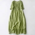 thumbnail image 2 of CHOK Robe Ample en Lin pour Femmes Plissée devant Col en V Manches Courtes Robe Midi Ample Couleur Unie Robe d'Été de Plage (X-Grand Violet), 2 of 3