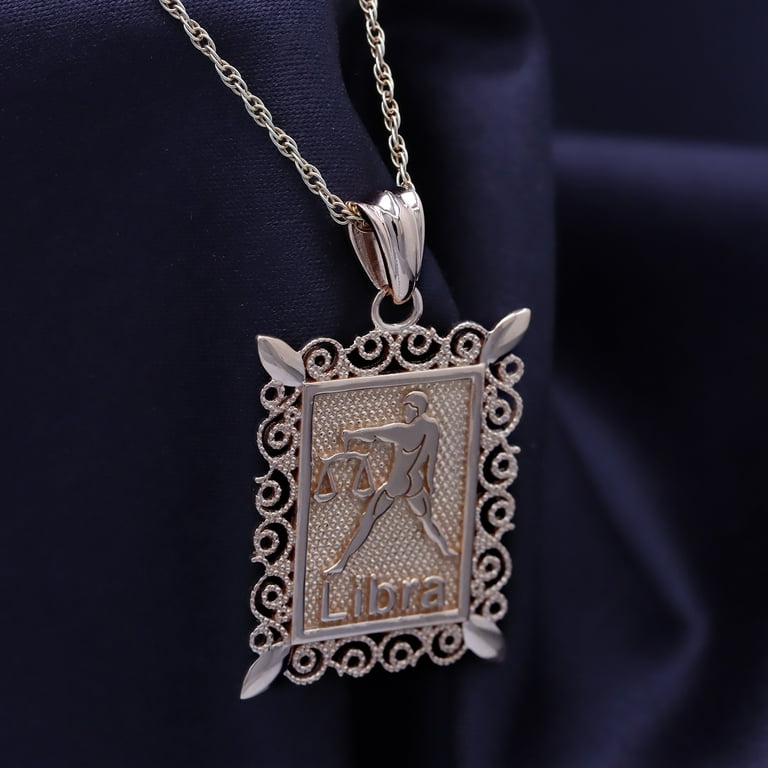Rectangular Frame Libra Zodiac Sign Filigree Pendant