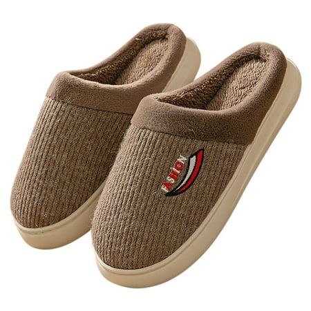 

Mens Slippers Couple Men S Autumn And Winter Plush Thick Bottom Embroidery Home Cotton Slippers Indoor And Outdoor Soft Bottom Slippers for Men Plush Coffee 45