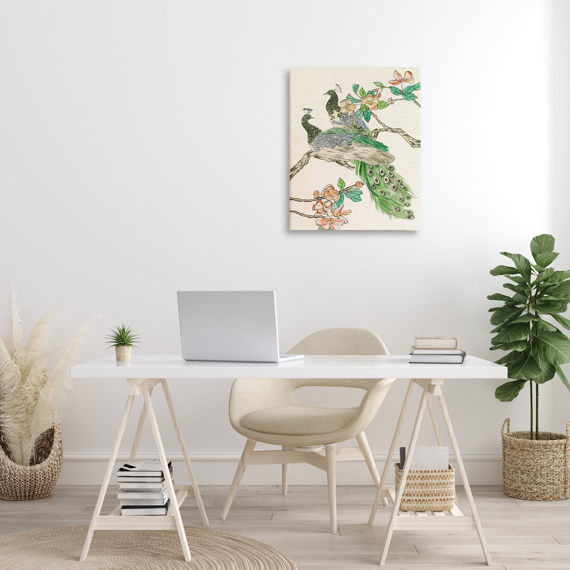 Stupell Industries Peacock Perched on Branch Animals & Insects Painting Gallery Wrapped Canvas Art Print Wall Art, 24 x 30