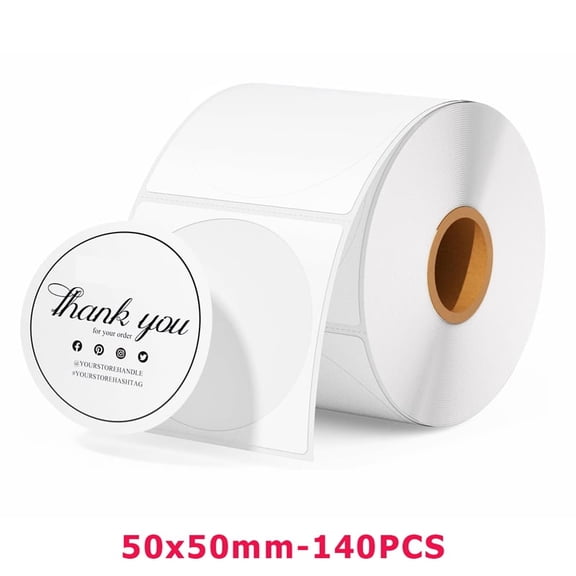 50x50mm-140PCS Round White Thermal Adhesive Label Roll,suit for phomemo M110/M200/M120/M220 E210 P50 DETONG P1 HPRT T20
