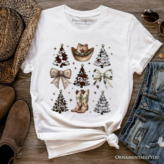 Western Christmas Coquette Tree T-Shirt, Country Holiday Cowboy Tee