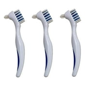 Denture Cleaner Brushes - Dual Sided Toothbrush with Ergonomic Rubber Handle for Dental Denture Care - Cleaning Brush Set 3-Pack FREE Eyeglass Pouch