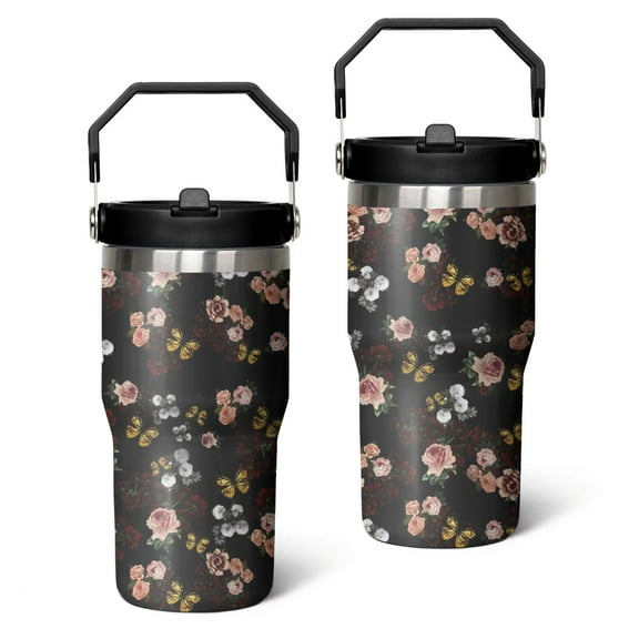 20oz Pioneer Stainless Steel Tumbler with Top Handle,Colorful Floral Travel Coffee Mug Flip Straw Cup,Gifts for Women Girls Men Adults