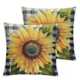 thumbnail image 2 of Acheng  Throw Pillow Covers Sunflowers You are My Sunshine Blue Buffalo Grid Watercolor Decorative Pillow Cases Home Decor Standard Square Pillowcases,Set of 2 White, 2 of 6