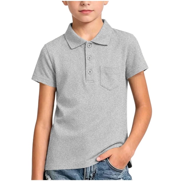 Odeerbi Camisas de Golf de Niños Niñas Algodón Color Sólido Camisas de Tenis de Manga Corta Uniforme Escolar Con Bolsillo