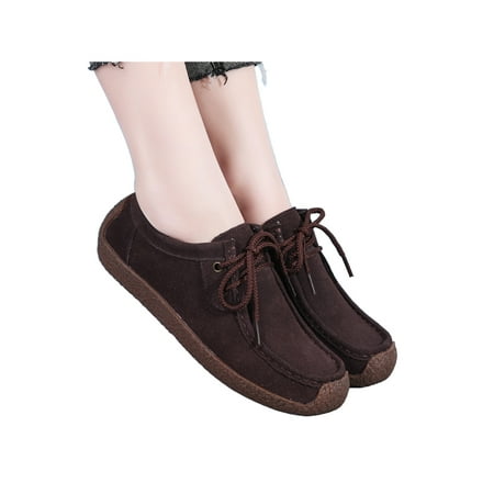 

Crocowalk Women Flats Comfort Casual Shoes Lace Up Loafers Ladies Boat Shoe Driving Classic Non-slip Coffee 5.5