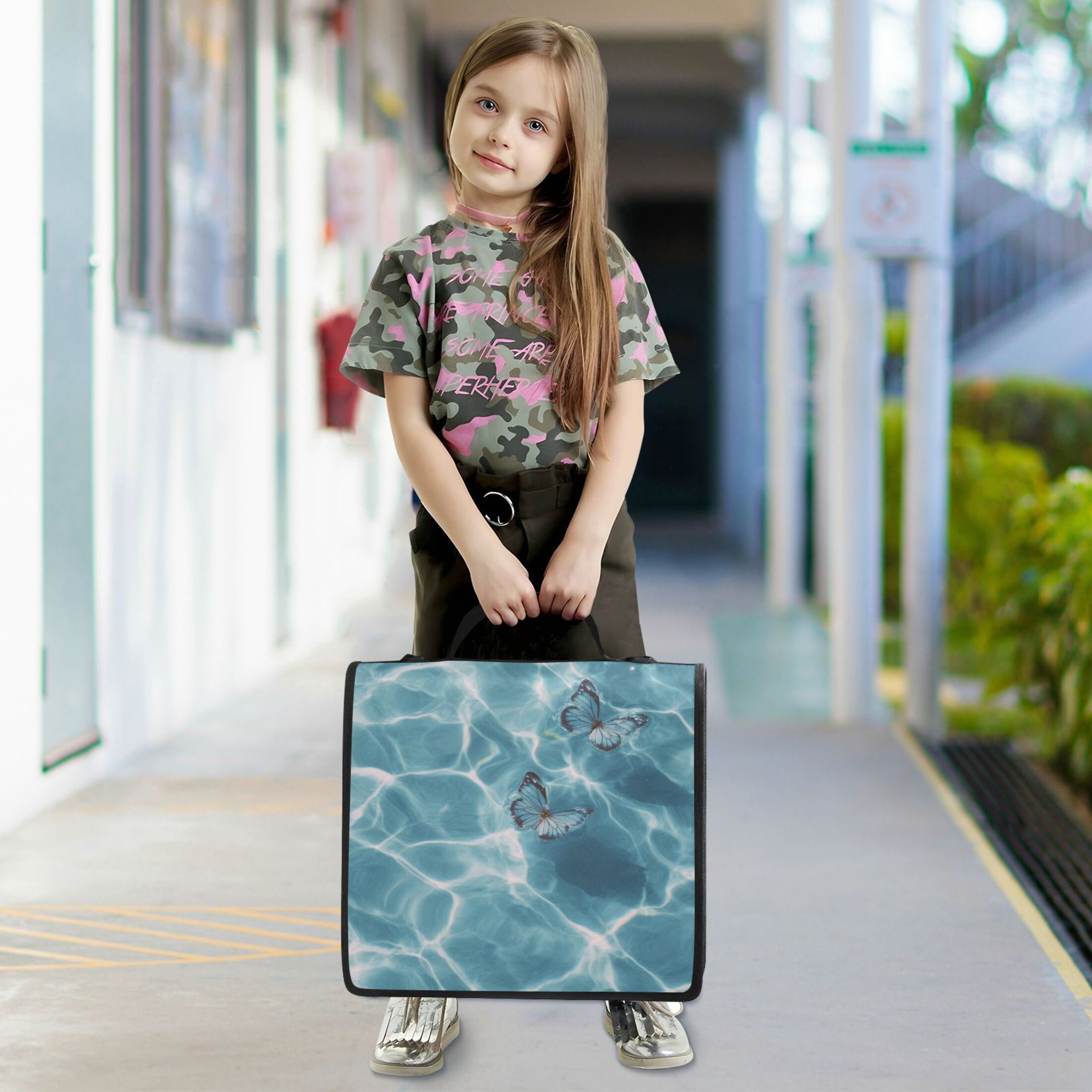 Zipper Binder 3 Rings Stationery Office Files Daily Organizer File Folder Storage Bag Blue Butterflies Upon The Water