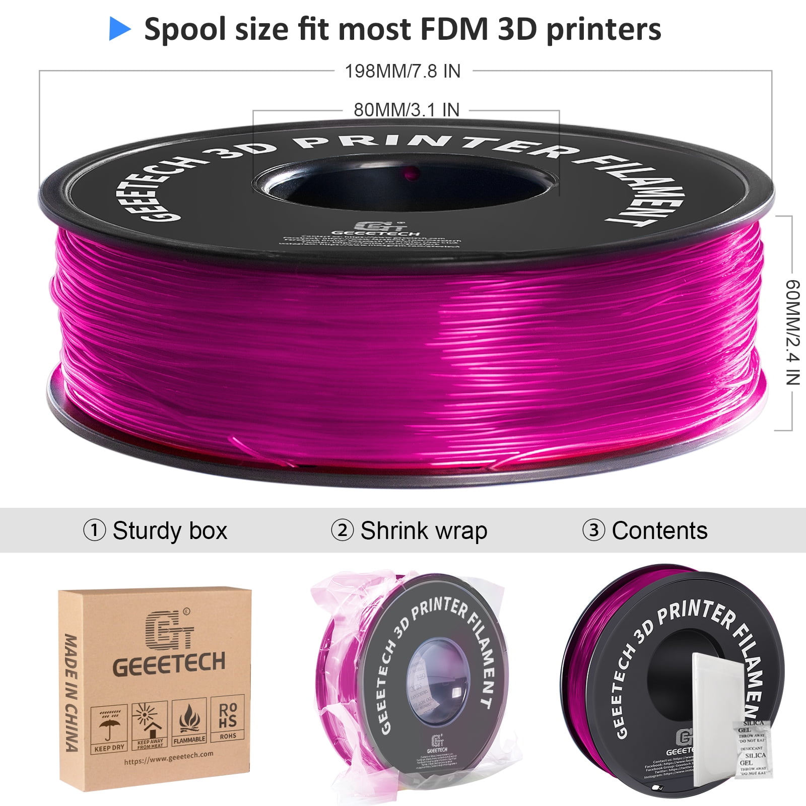 Geeetech TPU Filament 1.75mm 3D Printer Consumables , 1kg Spool (2.2 lbs.), Dimensional Accuracy +/- 0.03 mm pink