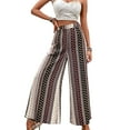 thumbnail image 1 of Pantalones de piernas anchas para mujer, pantalones largos informales, transpirables, con estilo, estampado hermoso, para uso diario, negro S, 1 of 9