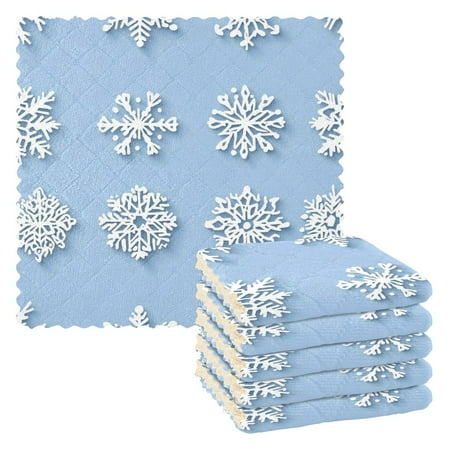 

6 Pack Kitchen Dish Towels 11 Inch x 11 Inch Reusable Cleaning Cloths for Washing Dishes Dish Cloths for Drying Dishes Different Whapes Snowflakes