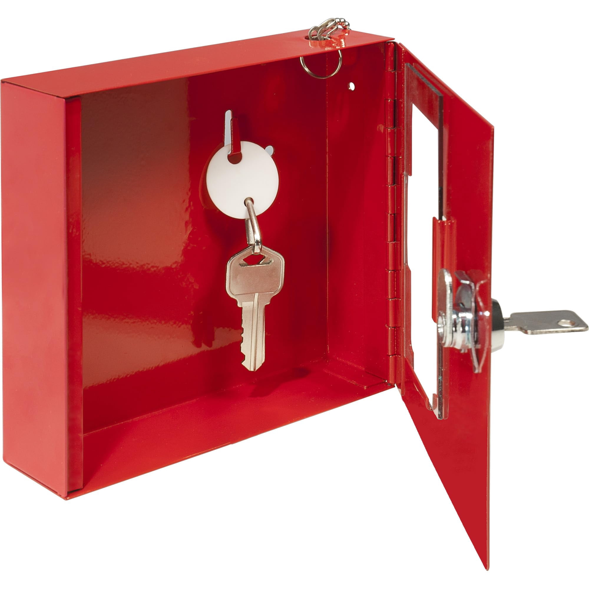 Barska Emergency Key Box with Breakable Glass and Hammer - Bright Red Steel Key Lock Box for Restricted Access - Wall Mount with Pre-Drilled Holes - Ideal for Home or Office Security CA2