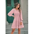 thumbnail image 3 of Femmes 2023 Décontracté Manches Longues Col Rond Élastique Taille Fluide Étagé Mini-Robe, 3 of 6