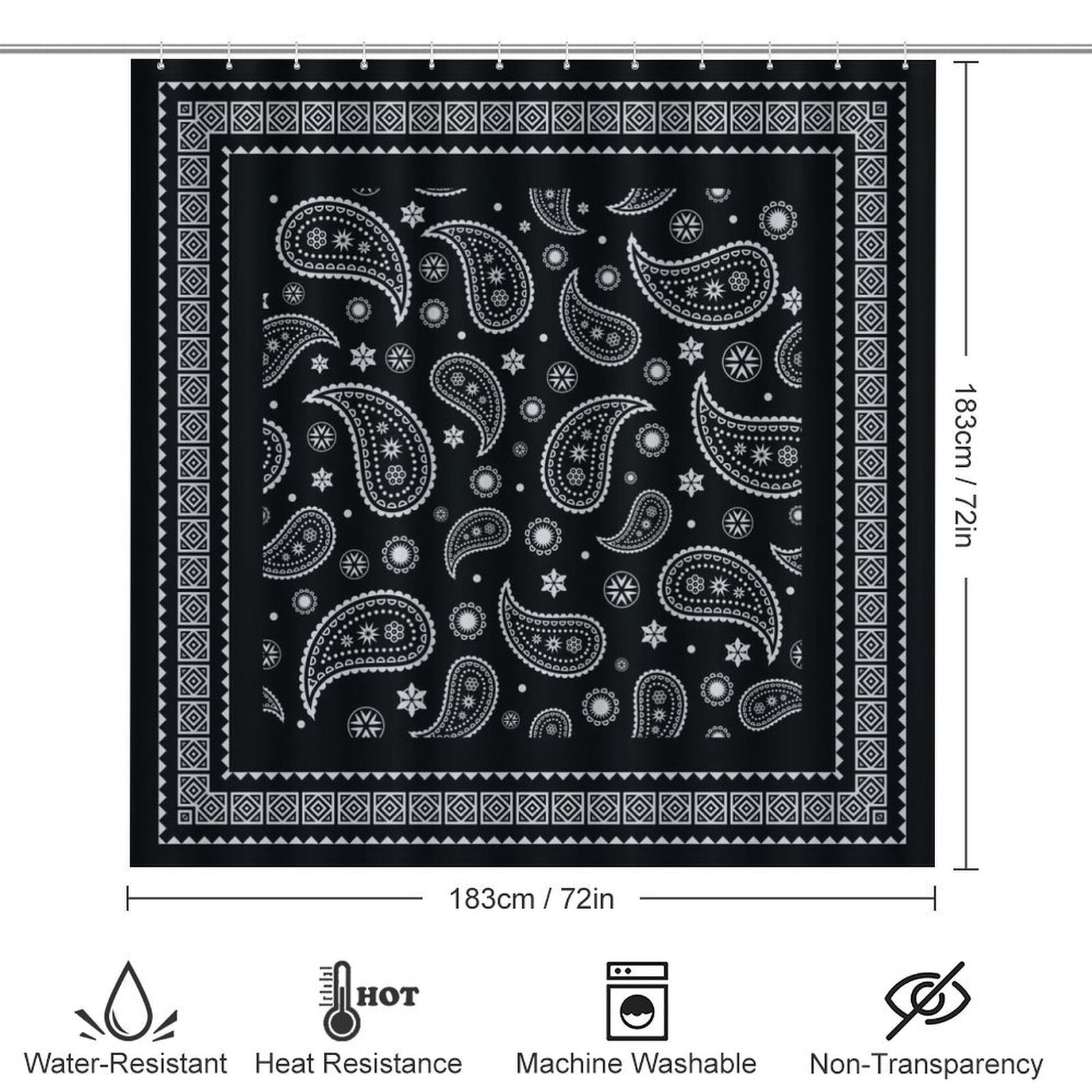 Bandana Pattern Shower Curtain Bathroom Sets Toilet Lid Rug, Bath Mat And Contour Mat, Shower Curtain 4Pcs