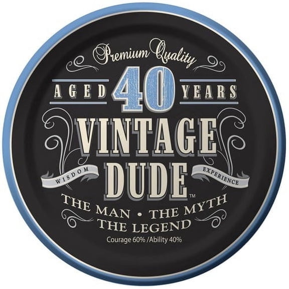 Vintage Dude Aged 40 Years Birthday Edible Icing Image for 1/4 Sheet Cake