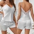 thumbnail image 6 of Bxsruta Women's Satin Cami Pajama Set V Neck Lace Trim Camisole Top Adjustable Spaghetti Straps Shorts Soft Breathable Comfortable Sleepwear Loungewear for Home Vacation Daily Wear, 6 of 7