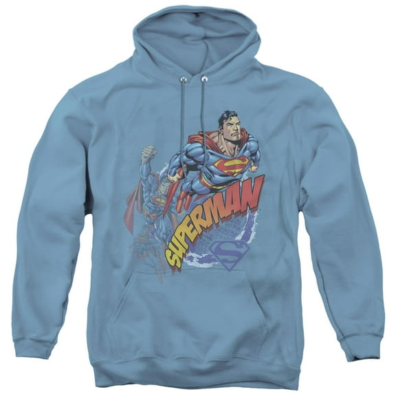 Superman Up Up And Away Adult Pullover Hoodie Sweatshirt Carolina Blue