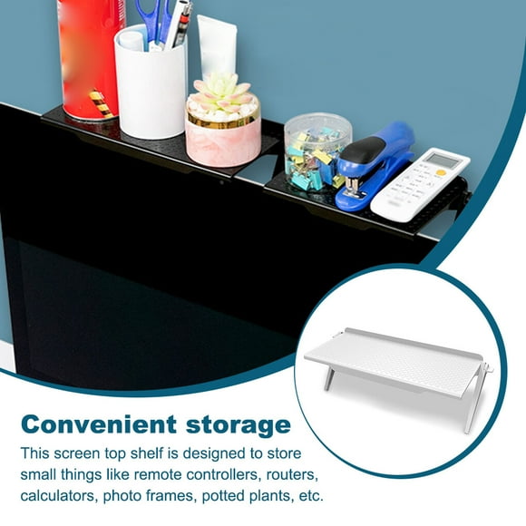 Screen Top Shelf for Remote Controller Soundbar System Display Plastic ABS Plastic TV Computer Screen Top Bracket Storage Box, White, L