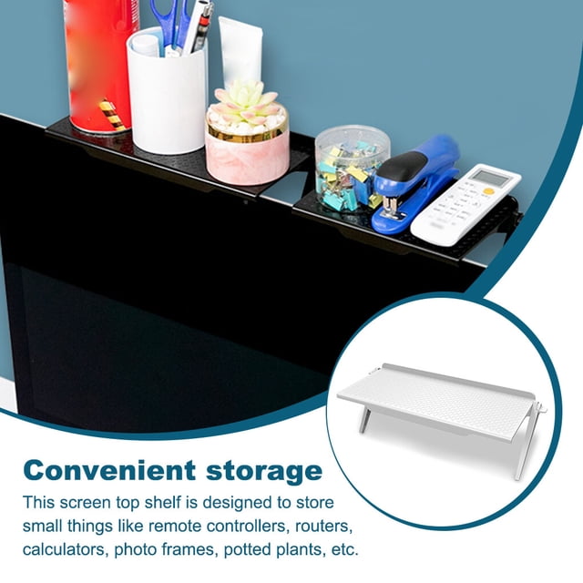 Screen Top Shelf for Remote Controller Soundbar System Display Plastic ABS Plastic TV Computer Screen Top Bracket Storage Box, White, L