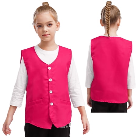 iiniim Kids Girls Volunteer Safety Vest Button Up Open Front Waistcoat Sleeveless Activities Shirt Tops Hot Pink XL/13