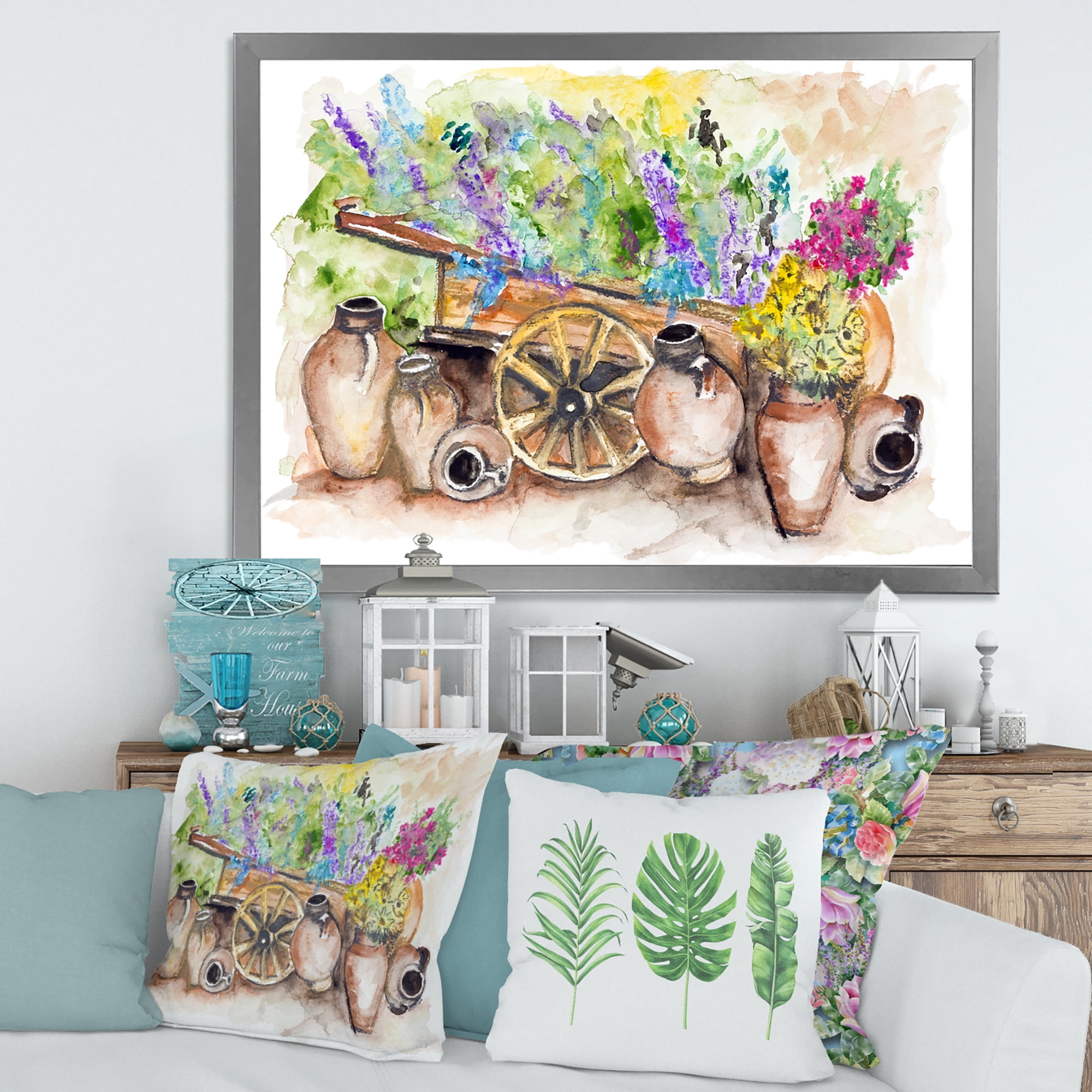 Designart 'Lavender Flowers On Ancient Cart Illustration' Traditional Framed Art Print