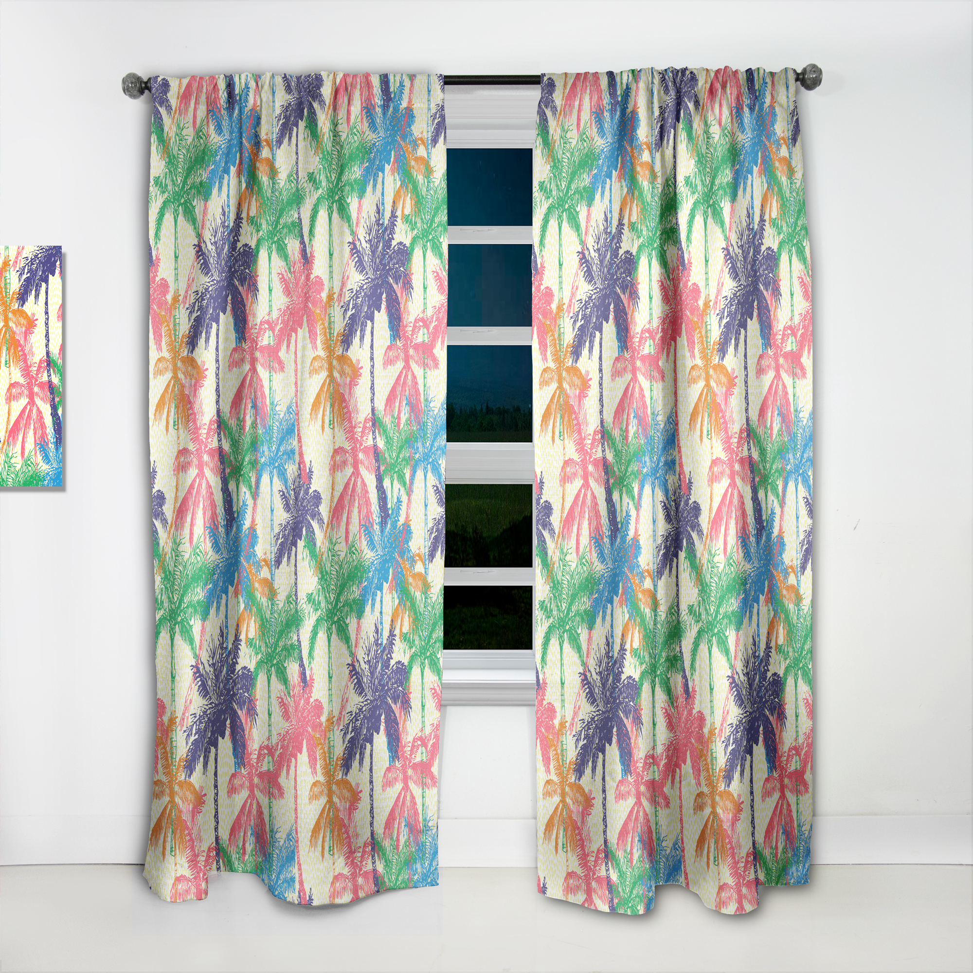 Designart 'Rainbow Palm Pattern' Tropical Curtain Panel