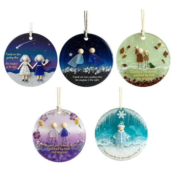 Cheapark Heart-Shaped Sea Glass Friendship Decor - Artisanal Keepsake Ornament, Unique Coastal Design, Perfect for Christmas Tree Hanging & Friendship Holiday Gifts