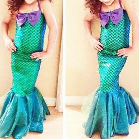 Fashion Baby Kids Sequin Little Mermaid Set Girls Princess Fancy Dress Up Party Costume Blue 3-4Y