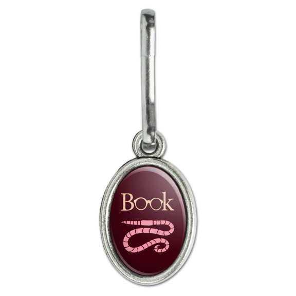 Book Worm with Earthworm Glasses Antiqued Oval Charm Clothes Purse Suitcase Backpack Zipper Pull Aid