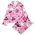 thumbnail image 3 of CUZIBR Toddler Girls Halloween Pajamas Long Sleeve Bow Print Button Down Shirt And Pants 2 PC Sleepwear Ghost Pumpkin Witch Graphic Lapel Smooth Loungewear Comfort Party Daily Homewear,Pink,7-8 Years, 3 of 3