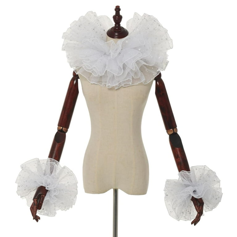 GRACEART Renaissance Victorian Ruffle Collar and Wrist Cuffs Set