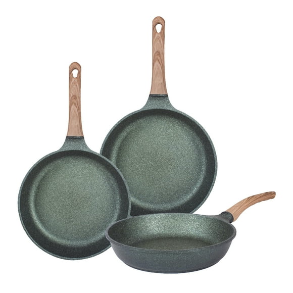Juego De 3 Sartenes Jade Pro Con Recubrimiento de Inoble Antiadherente 22,24 y 28cm – Color Verde- Kitchen Art - Queen Sense
