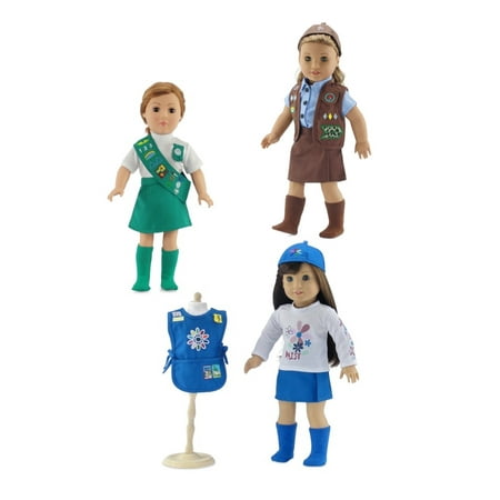18-inch Doll Clothes | Value Pack - 3 Girl Scout Inspired Uniforms, Including Daisy, Brownie and Junior Scout Outfits | Fits American Girl Dolls