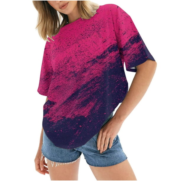 Blusa informal de manga corta con estampado de teñido anudado y cuello redondo para mujer OAVQHLG3B Store lin121212