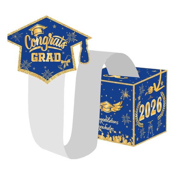 2026 Graduation Money Box Blue Gold, Class of 2026 Cash Gift Box, Graduation Party Money Holder Box, Congrats Grad Decorations for High School & College
