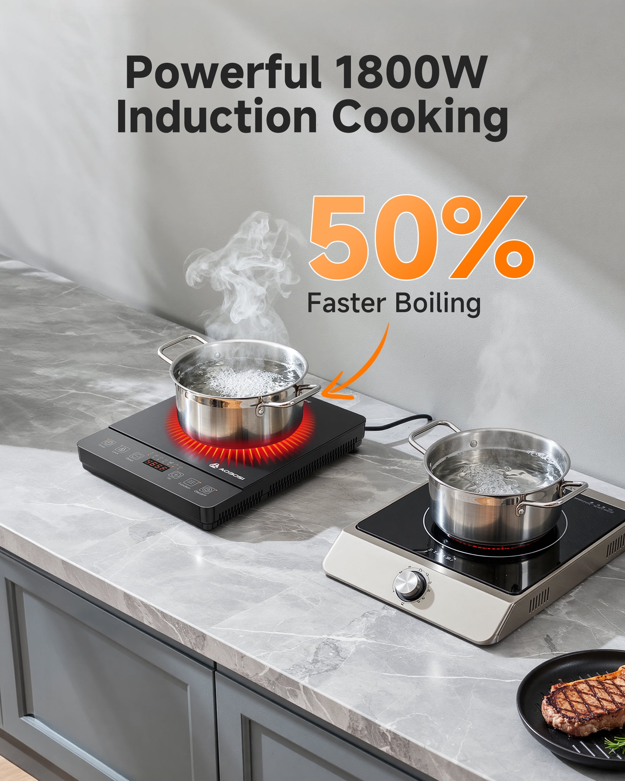 Sunmaki Portable Induction Cooktop 1800W Electric Stove Single Burner hot plate for Cooking with Button Touch-Update