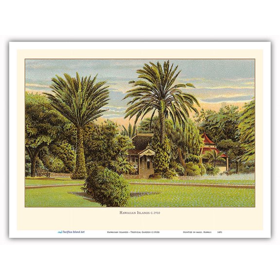 Hawaiian Islands - Tropical Garden - Vintage Hawaiian Color Postcard c.1910s - Master Art Print (Unframed) 9in x 12in