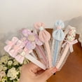 thumbnail image 4 of rygai Lace Trim Heart Decor Shiny Elastic Girls Headband Kids Imitation Pearls Bowknot Decor Hair Hoop Hair Ties,Blue, 4 of 8