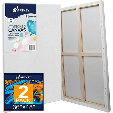 Artkey Stretched Canvas 36 x48 -2 Pack Triple Primed Acid-Free 116% Cotton Blank Canvas for Painting Gift for Adult & Kids 3-15 Years Old