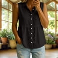 thumbnail image 2 of VBVC Women's V-Neck Sleeveless Peplum Blouse, Ladies' Collared Button Down Tank Top, Casual Breathable Summer Solid Shirt For Women,Black,S-2XL, 2 of 7