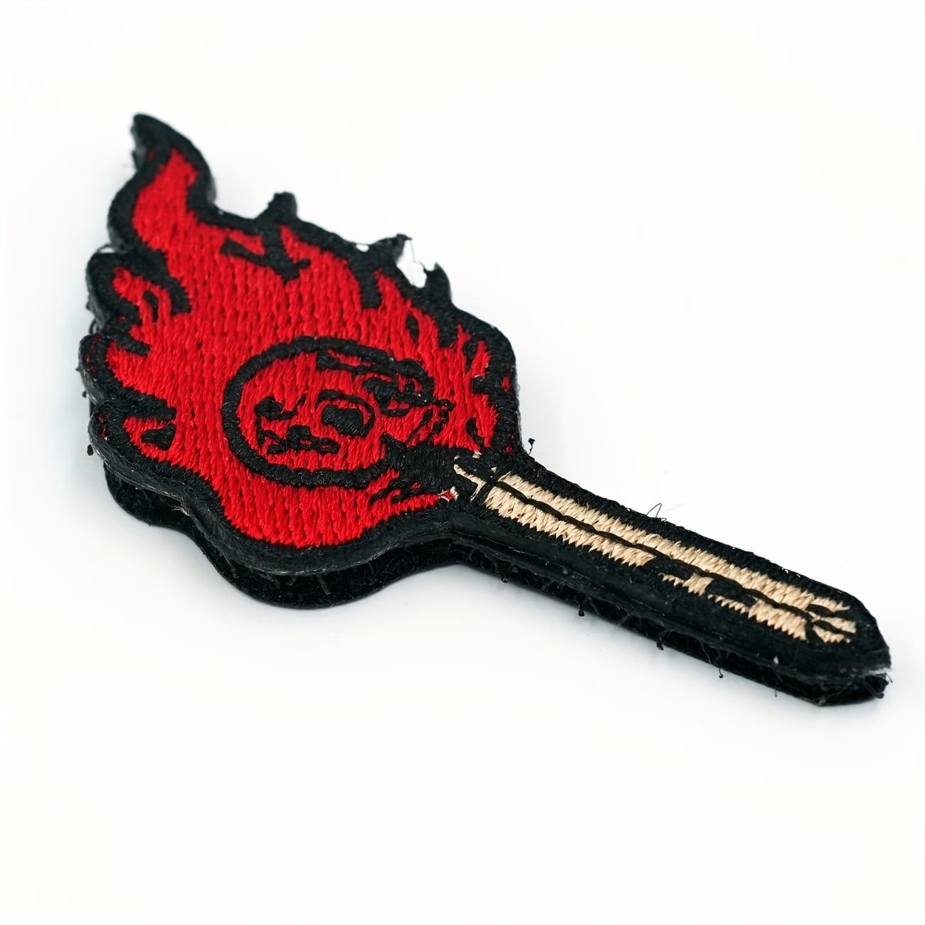 Skull with Burning Match Patch - Detachable Embroidered Badge for Clothing, Bags, and Accessories